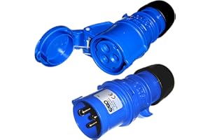 A1 ELECTRICS A1ELECTRICS.COM IEC/CEE 16A Plug and Coupler Set - 3 Poles 2P + E - 230V Blue