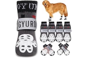 GYURO 4-Sided Anti Slip Dog Socks Paws Stop Licking with Adjustable Reflective Strap – Indoor Paw Protection, Traction Control & Anti-Licking Design for Hardwood Floors & Grip Safety (Gray, L)