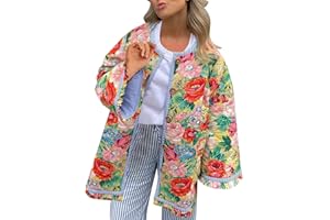 GENERISCH Chaqueta acolchada de patchwork con estampado floral |Chaqueta acolchada de estilo bohemio forrada para otoño | Abrigo acolchado otoñal con ajuste relajado | Abrigo boho otoñal ligero Jack