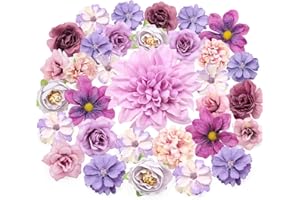 MOTONG 50 Stück Kunstblumen zum Basteln Deko Köpfe, Künstliche Blumen Seidenblumen Dekoblumen Kopfzeile for Home Decor Brautstrauß Deko Blumen Lila deko Hochzeitsdeko Tisch Party Valentinstag