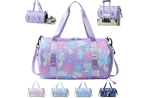YOUYIKE Bolsa de Viaje Chica, 25 L Bolsa Deporte Niña Unicornio, Grande Travel Bag Fin de Semana, Bolsa de Natación para Playa, Bolsa Deporte con Compartimento Zapatos y Bolsillo Húmedo, Morado