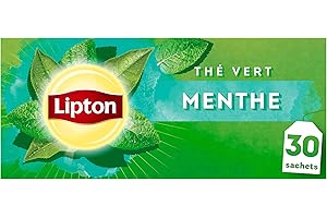 Lipton, Thé Vert, Thé Vert Origine Asie, Infusion à froid ou chaud, Goût Menthe, Fraîcheur, Ingrédients d'Origine 100% Naturelle, 30 sachets