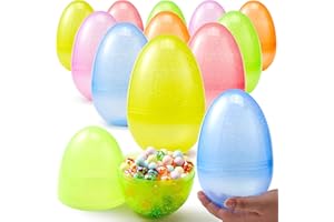 JOYIN 12 Stück 17,8 cm große Jumbo-Ostereier aus Kunststoff, transparent, 6, glitzernde Leere Eier zum Befüllen von Leckereien, Ostern, Party, Gastgeschenk, Jagd, Korbfüller