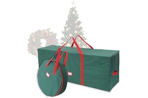 JOIEDOMI 48“ Christmas Tree Storage Bag with 30” Christmas Wreath Storage Container – Fits up to 7.5 ft Disassembled Artificial Christmas Tree, Premium Oxford Material with Carry Handles (Green)