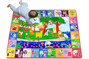 teytoy Baby Play Mat, Large Baby Mats for Floor Play Cotton Playmat for Toddlers Crawling Super Soft Thick (0.6cm), Foldable Non-Slip ABC Rug for Learning Animals