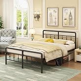 EMODA Metal Bed Frame with Victorian Headboard, 150 x 190 cm, Black | Metal Double Bed, Vintage Style, Space Under Bed 30 cm,
