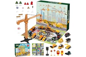 Ligtmor Calendrier de L'avent 2025, Calendrier de L'avent Kinder, Calendrier Voiture, Jouets de chantier, voitures, engins de chantier, excavatrices, calendriers de l'Avent de Noël