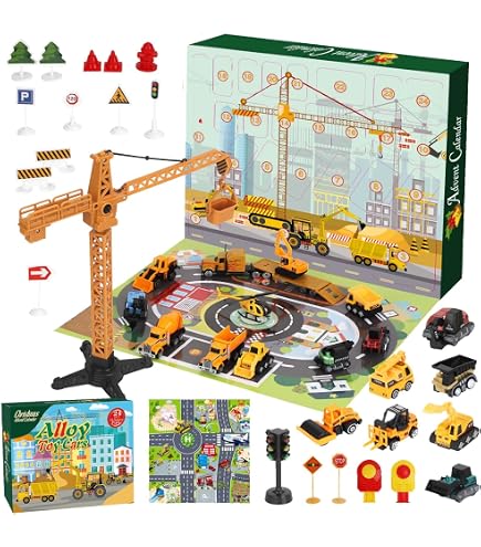 Calendrier De L’Avent 2025 Engins De Chantier - 24 Miniatures 2D à Collectionner. Idéal Pour Noël