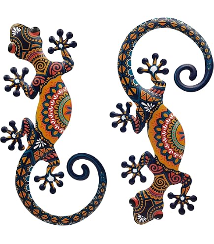 Décoration Murale Salamandre Gecko Métal - Modèle Galets 30 Cm | Pour Intérieur Et Extérieur