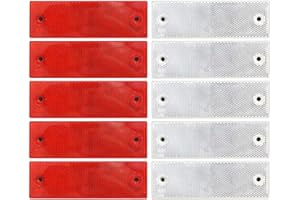 KOMUNJ 10 Pcs Self Adhesive Trailer Rectangular Reflectors Car Rear Reflectors, for Gate Posts Trailer Motorcycle Caravan Truck, White and Red, with Holes