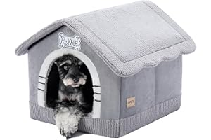 Jiupety Hundehöhle Hundehütte Indoor mit Rahmen, Gemütliche Hundehaus für Drinnen, Hundebett mit Dach für 7-14 kg, XL Größe 51x46x46 cm, Grey