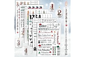 NTWDBY Folie Weihnachten Advent, 6 Stück A5 Weihnachten Advent DIY Kerzenfolie, Kerzen Tattoofolie Advent mit Zahlen, Kerzentattoos Weihnachtens, für Stabkerze Kerzen Tasse Adventskerze (A)