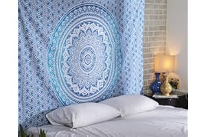 RAJRANG BRINGING RAJASTHAN TO YOU Große Postergröße Wanddekoration Ombre Mandala Türbehang Wandteppiche für Männer Frauen Elegante Boho Zimmer Schlafsaal Dekoration Blau 127 x 152 cm