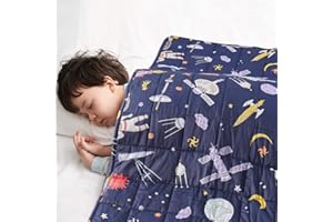 ‎RECYCO RECYCO Kinder Gewichtsdecke 3,6kg 105x150cm Oeko-TEX Schwere Bettdecke aus Baumwolle mit Glasperlen Therapiedecke Schlafhilfe Stressabbau für Kinder und Jugendliche （Raumfahrt）