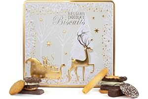 THE SILVER CRANE CO. Belgian Biscuits Tin - Christmas Biscuit Tins, Gift Set with Belgian Chocolate Biscuits Selection, Novelty Christmas Biscuit Box - Festive Tins of Chocolates Gifts for Women & Men