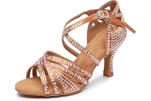 Rosefinch Scarpe da Ballo Latino da Donna con Strass Fondo Morbido Modern Pole Dance Ballroom da Sposa Scarpe Latine Regolabili per Ragazze Signore 5/7cm Tacco 34-41EU