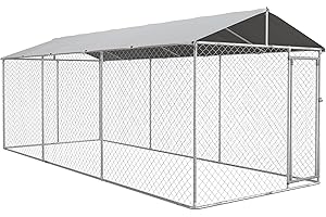 PawHut Kennel Recinto per Cani da Esterno, Recinto per Animali con Copertura Impermeabile, Gabbia per Cani in Acciaio, 600x230x230cm, Argento e Grigio