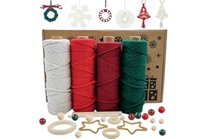 Makramee Garn Set Weihnachten, 4er SILARLAIT 3mm 50m Makramee Garn mit 76 Zubehör, Makramee Garn Bunt für DIY Weihnachtsschmuck, Makramee Weihnachtsdeko Set, Rot, Grün, Natur und Burgunderrot