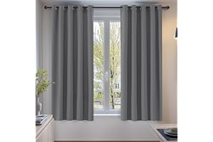 Deconovo Tende Oscuranti Termiche Isolanti con Occhielli per Camera Ragazzi 168x138cm 2 Pannelli Grigio Chiaro