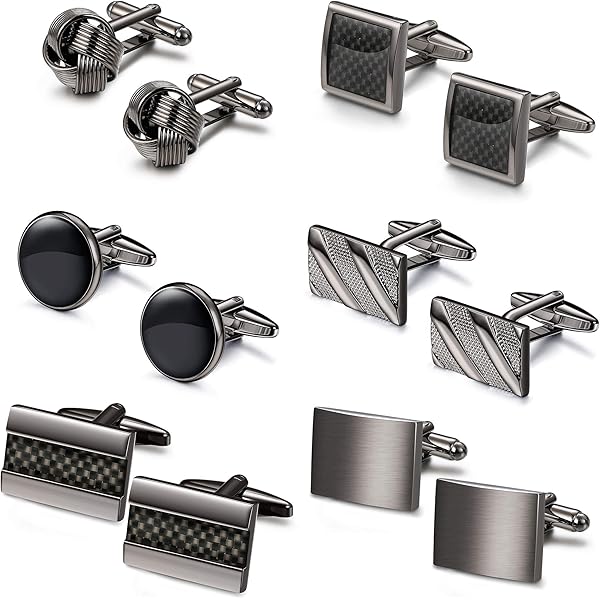 FIBO STEEL 6-Pair Cufflink Set For Men - Wedding & Business Classic Cufflinks With Storage Box