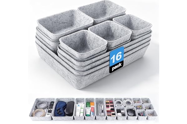 Toyzy Set med 16 lådor organisatör filt, filt arrangör, lådavskiljare för strumpor, underkläder, kosmetika, kontor och skrivb