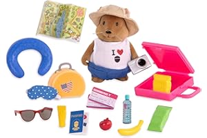 Li'l Woodzeez WZ6725Z Li’l Woodzeez 19pc Toy Set with Animal Character, Play Food, and Travel Accessories – Miniature Figurines and Playsets for Kids Age 3+, Multi-Color