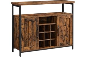 VASAGLE Storage Cabinet, Sideboard and Buffet Table with Wine Holder, 2-Door Cupboard for Dining Room, Living Room, Kitchen, 100 x 35 x 81.4 cm, Industrial, Rustic Brown and Black LSC094B01