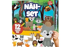 QUOKKA Bastelset Kinder ab 6-8 Jahre - DIY-Set mit Nadel und Faden für Anfänger - 12 wilde tiere Nähsets Basic - Filztiere Nähen ab 7-10 Jahre Mädchen und Junge