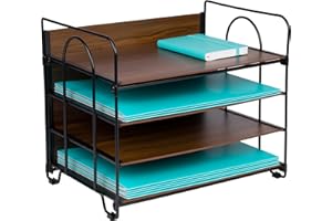 DASHER PRODUCTS Organizer scrivania ufficio 4 livelli, portadocumenti da tavolo con ripiani effetto legno, per documenti, bollette, lettere, multifunzionale, accessori scrivania