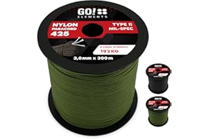 GO!elements Cuerda Paracord de Nylon Resistente al desgarro - 3mm Paracord 425 Tipo II líneas como Cuerda para Exteriores, Cuerda para Todo Uso - línea de Nylon MAX. 192kg