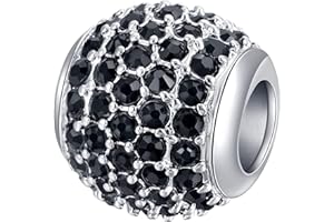 Andante-Stones Silber Pavé Strass Bead Charm mit schwarzen Kristallsteinen - Element Kugel für European Beads + Organzasäckchen