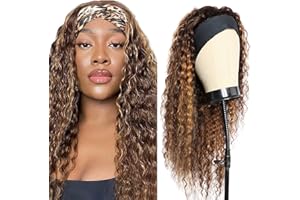 Creuost HeadBand Wig Water Wave Human Hair Wig Brazilian Virgin Hair Cheveux Humains p4/27 Highlight Blonde Brown 150% densité Perruque brésilienne naturelle For Women 28 Inch