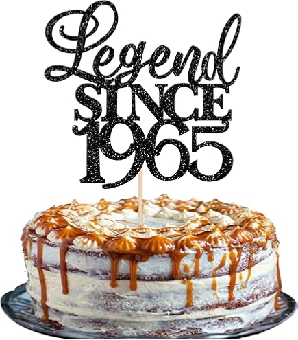 60th Birthday Cake Topper - Legend Since 1965 Black Glitter Party Decorations