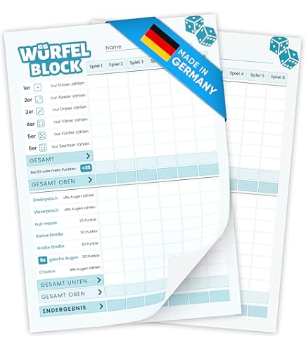 Diamandi Würfelspiel-Block A5 (21x14,5 Cm), 10x50 Blatt, Robustes 80g/m² Papier - Ersatzblock Für Yatzy, Kniffel & Mehr