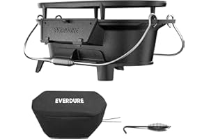 Everdure Oval Cast Iron Grill & Cover – Outdoor, Portable Charcoal Grill and Tabletop Cast Iron Skillet - 100% Cast Iron, Enameled, Durable, Small Charcoal Grill, Camping Stove, Hibachi Grill
