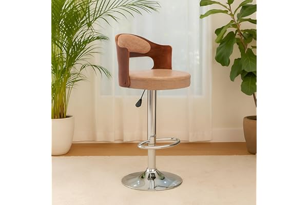 NITYAM Seating Bar Stool Chair for Kitchen Office Home Bar Restaurant Shop Counter, Round Shape Cushion with Backrest, Adjustable Height, Chrome Base, 360° Swivel (Color-Beige)