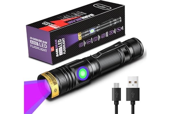 DARKBEAM Lampe Torche UV Lamp Lumière Noire 395nm rechargeable Lampe de Wood Ultraviolette, Portable Mini LED avec clip, Détecteur d'urine pour animaux, ambré, verre d'uranium, résine