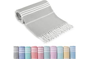 HODOFICE Hammam Towel XXL Sand-Free 90 x 200 cm Grey Beach Towel Cotton Quick Drying Bath Towel Beach Towel Large Bath Towel Beach Bath Towels Hammam Towels Beach Towel Thin Lightweight