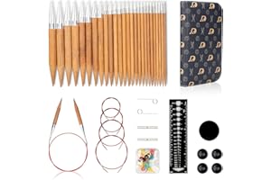 RUIDI Set di Ferri da Maglia Circolari, Set di Ferri Circolari Intercambiabili in Bambù con Custodia e Accessori, 13 Paia di Ferri Circolari (10cm), misure 2,75mm a 10mm (Bambù)