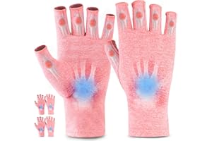 AovYoo 2 Pairs Fingerless Arhritis Compression Gloves Raynauds Gloves Rheumatoid Osteoarthritis Wrist Supports -Hand Pain Relief (M, Pink)