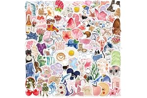 MEMESTICK 100 Pack Aesthetic Stickers - Waterproof Vinyl Decals for Water Bottle, Laptop, Journal | Cute Cartoon Watercolour Designs | Unique Gift Ideas for Girls, Teens, Adults