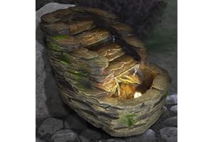 AMUR Gartenbrunnen Brunnen Zierbrunnen Zimmerbrunnen Brunnen mit LED-Licht 230V Wasserfall Wasserspiel für Garten, Gartenteich, Terrasse, Teich (009)