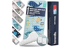 Bath Mat Non Slip Anti Mould Kids 100x40cm INCL. 2 HOOKS - homerella Anti Slip Bath Mat Machine Washable, BPA free, Toddler Non Slip Bath Mat for Inside Bath Tub, Baby Shower Mat for Inside Shower