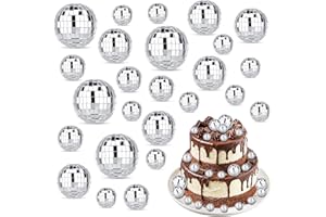 YIMOMOYI 32 Pcs Mini Disco Balls, 4 Sizes Shiny Disco Ball Cake Topper, Silver Mini Disco Party Decorations, Reusable Disco Ball Decorations for Disco Theme Party and Cake, Dj Dance Light Effect Photo props