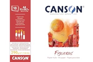 CANSON Figueras - Bloc 10 feuilles de papier huile - Grain toile de lin - 21 x 29,7 cm - 290g/m² - Blanc, A4
