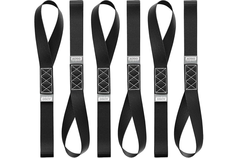 AUGO Heavy Duty Soft Loops –Pack of 6-1.5” x 17” Tie Down Anchor Straps for Use w/Ratchet Strap Hooks – 3000Lb Load Capacity & 10,000Lb Break Strength – Great for Motorcycle, Bike, Roof Rack, Etc.
