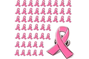 Alinw 50 Pcs Breast Cancer Pin, Breast Cancer Awareness Decorations, Pink Ribbon Pins Badge Month Merchandise for Charity Public and Social Event