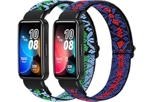 BTTNG Elastyczne paski kompatybilne z Huawei Band 8 / Huawei Band 9 dla mężczyzn i kobiet, 2 opakowania regulowanych elastycznych opasek na nadgarstek sportowy nylonowy wymienny do Huawei Band 8 (NFC)