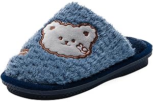 JOMIX Zimowe kapcie dziewczyny haftowane niedźwiedź z futrem Synteticha ciepłe Inbotite domowe
