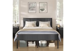 VASAGLE King Bed Frame, 150 x 190 cm, with Upholstered Headboard, Metal Bed Frame, 500 kg Weight Capacity, Easy Assembly, Slate Grey RMB977GN01